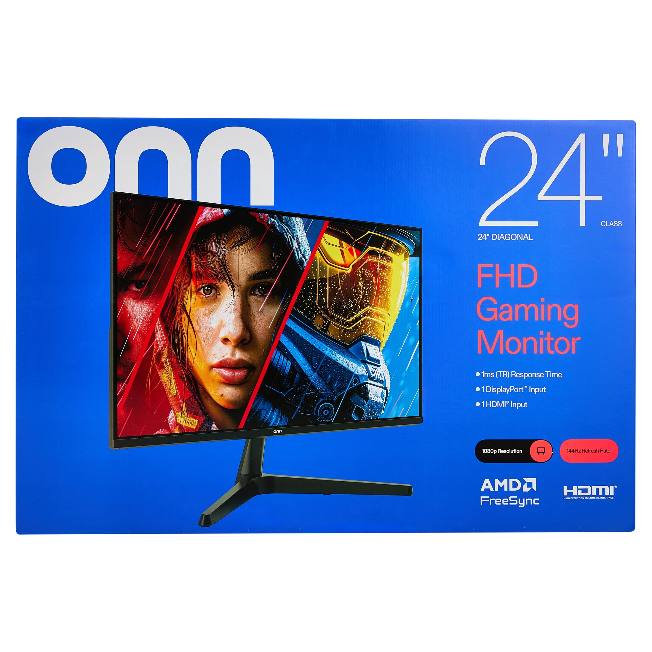 onn 24" FHD (1920 x 1080p) 144Hz 1ms AMD FreeSync Gaming Monitor with Cables, Black