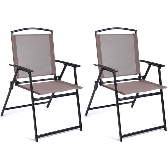 Bylring Outdoor Foldable Patio Dining Sling Chairs Set of 2 with Armrest Black Folding Portable Patio Chairs for Lawn Garden Balcony Living Room Furniture