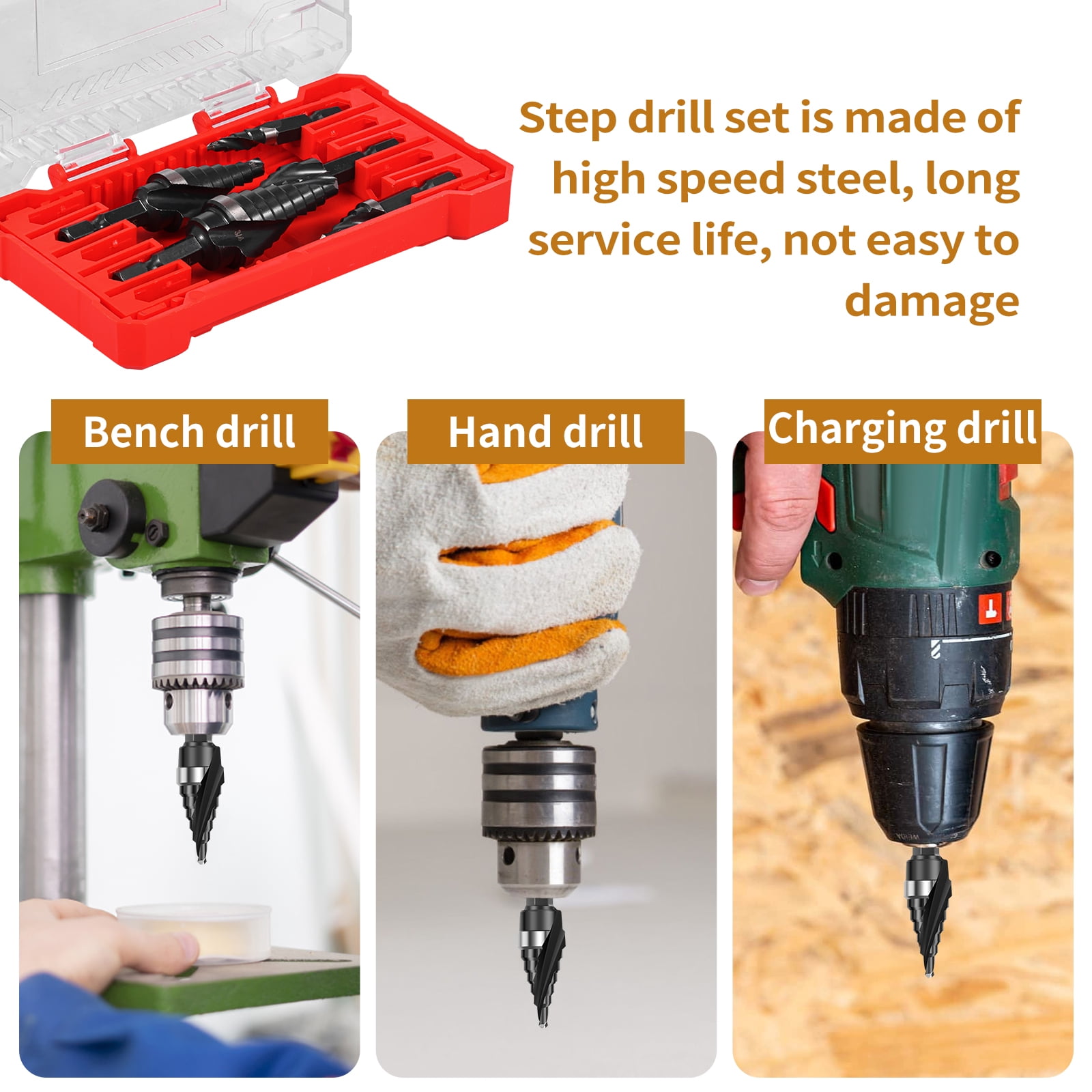 5Pcs Step Drill Bit Set for Metal, M35 Cobalt Unibit for Impact Driver Spiral Flute High Speed Steel Drill Bits for Stainless Steel and Hard Metals