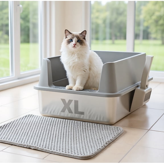 Stainless Steel Cat Litter Box XL - 23x14.6x10.2 Inch Metal Litter Box with Lid & Scooper, High Sided, Easy Clean, Non-Stick, Odor Control for Multiple Cats