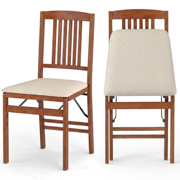 ELLEGNT 2 PCS Rubber Wood Folding Chairs - Padded Seat, Space‑Saving Design for Dining Room