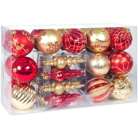 Best Choice Products Set of 40 Handcrafted Assorted Decorative Shatterproof Christmas Ornaments w/ Embossed Glitter Design - (Best Christmas Gifts Under 40 Dollars)