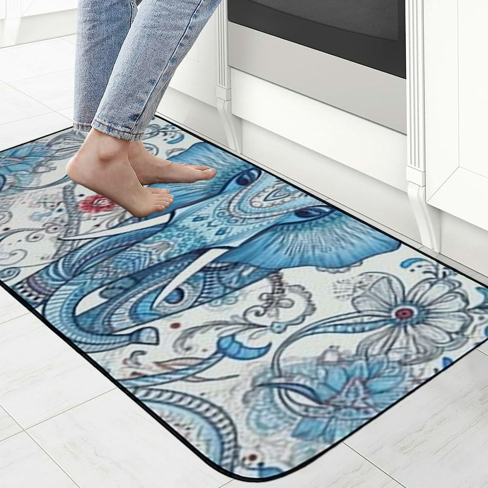 Heduofu Bohemian Elephant Blue Welcome Mat Front Door Mat, Non-Slip&amp;Absorbent Indoor Door Mats, Durable Rubber Backing Floor Doormat for Entryway, Patio, Porch, Paisley Floral 19.68*47.24 in