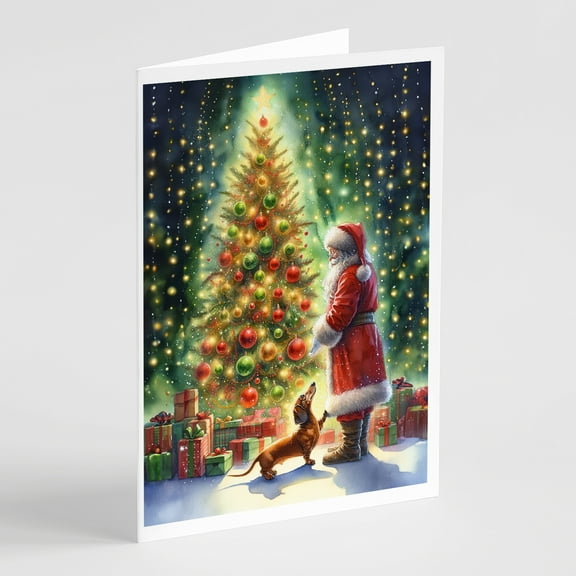 Dachshund and Santa Claus Greeting Cards Pack of 8 7 in x 5 in
