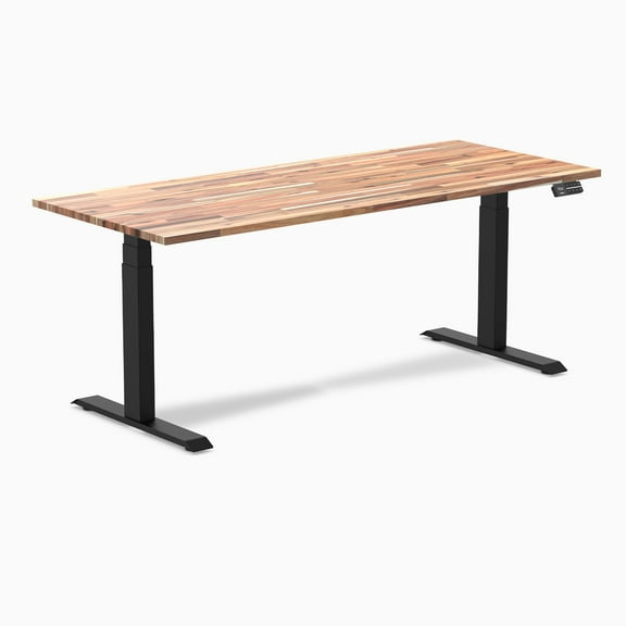 Desky Dual Softwood Sit Stand Desk - Acacia / 72 X 30 Inches / Matte Black