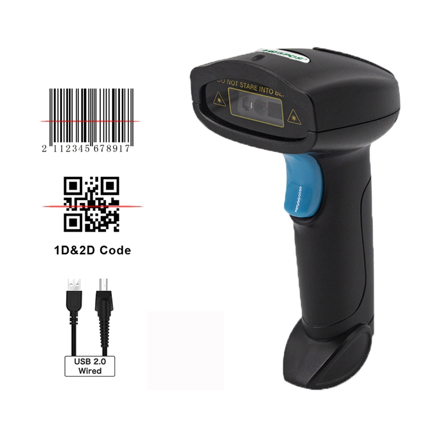 2D Barcode Scanner Wired Handheld Barcode Scanner 1D/2D QR Code Reader Portable USB Wired For Inventory POS Terminal ,Easy to Operate