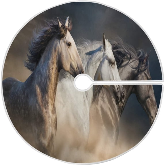 FMSHPON Running Horse Portrait Xmas Christmas Tree Skirt Stand Mat for Holiday Party Decoration Indoor Outdoor 48 inches