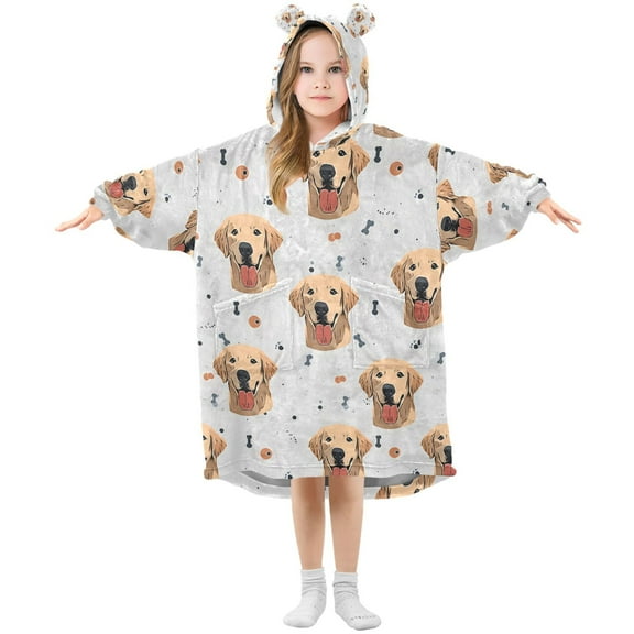 joogoo Wearable Blanket Hoodie for Cartoon Dogs Bones Oversized Sherpa Hooded 3-14 YR M