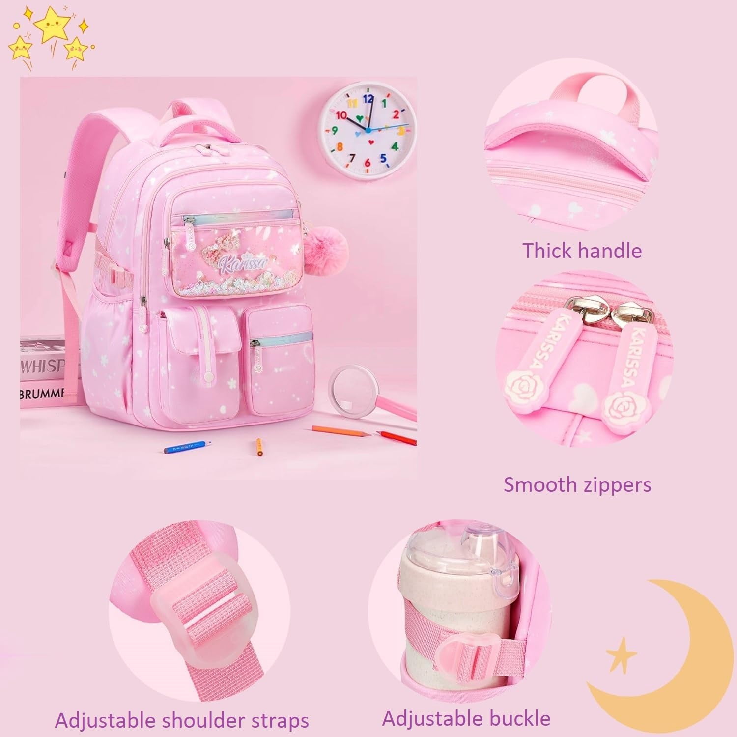 Gmdisc School Backpacks for Girls, Kids Fashion School Bookbag Girls School Bags Gifts-Pink