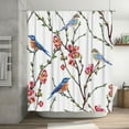 thumbnail image 7 of JOOCAR Bird Bathroom Curtains Cute Blue Birds On Tree Branch Green Leaves Red Sakura Flower Shower Curtains with Hooks 72x72 Inch, 7 of 7