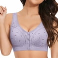 thumbnail image 4 of IQOGKRN Women Wireless Front Button Comfort Bra for Elderly Mature Ladies Printed Breathable Wirefree Brassiere Wide Vest Strap Anti-Sagging Support Lingerie Purple 36, 4 of 9