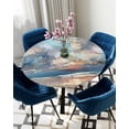 thumbnail image 5 of nqOlkjepod Blue Gray Coastal Round Tablecloth, Fitted Table Cover with Elastic for 36"-44" Round Tables, Oil Painting Modern Abstract Art Table Cloth Outdoor Dinning Party Waterproof Tablecloths, 5 of 6