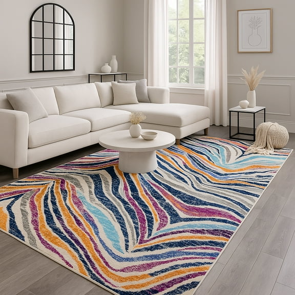 Rug Branch Contemporary Boho Zebra Beige Blue Indoor Area Rug - 8x10