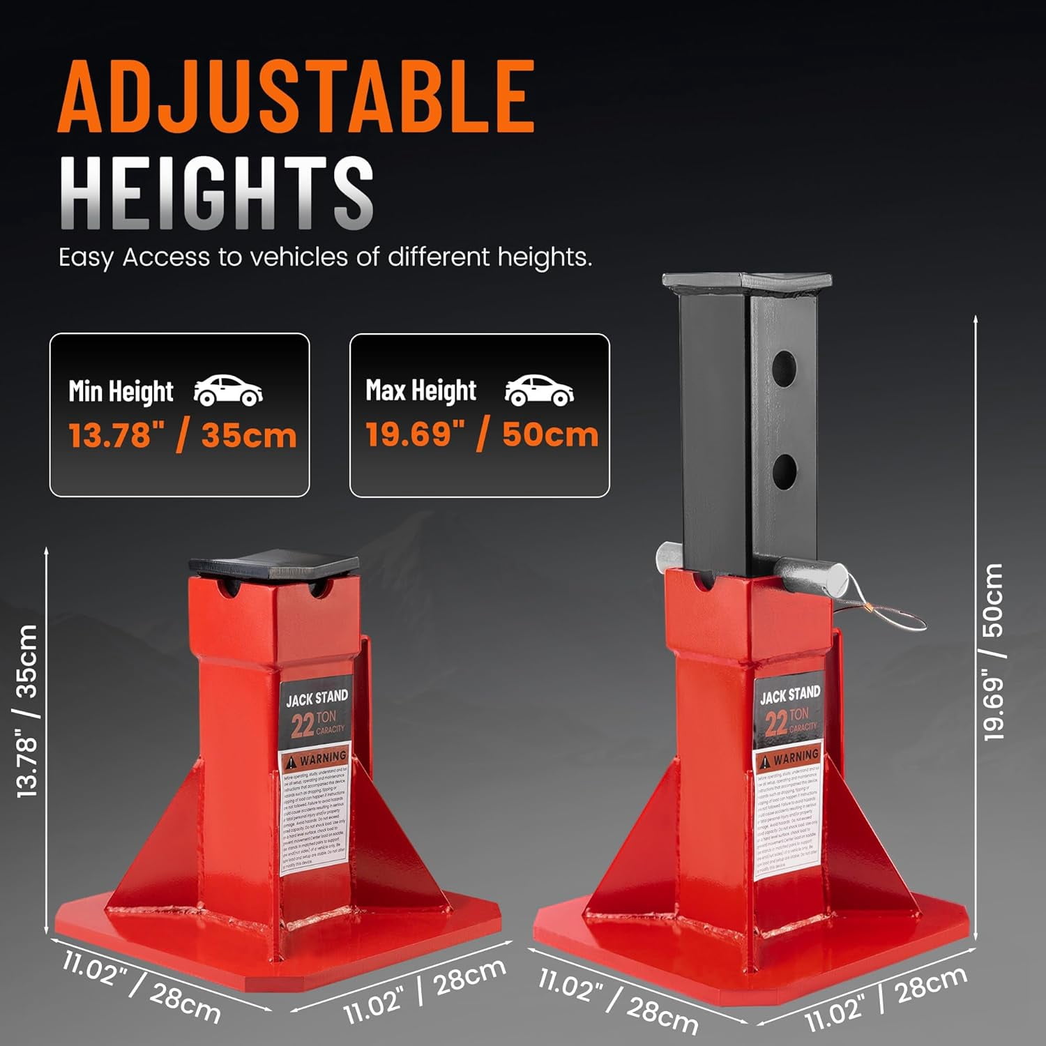 Car Jack Stands 4 Pack, Heavy Duty Pin Type Professional Jackstand with Lock Adjustable Height Fit for Supporting Car SUV Truck Pick Up and Equipment, Red (Set of 4PCS)