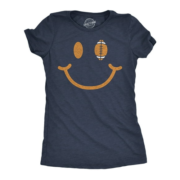 Womens Football Smiling Face Funny T Shirt Sports Graphic Tee for Ladies (Heather Navy - Football Smiling Face) - M