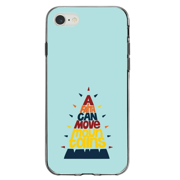 DistinctInk Clear Shockproof Hybrid Case for iPhone 7 8 SE (2020 Model) 4.7" Screen TPU Bumper Acrylic Back Tempered Glass Screen Protector - A Faith Can Moves Mountains