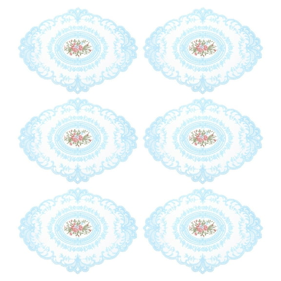 6Pack 12x16in Retro Lace Placemat Oval French Crochet Doilies Sky Blue