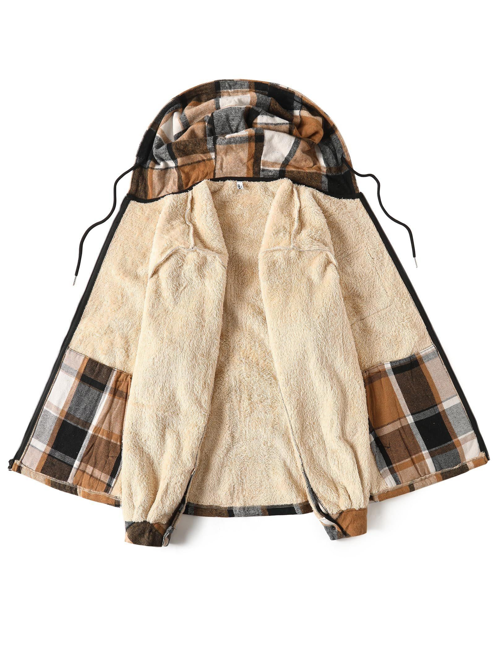 COOFANDY Men's Flannel Hooded Shirt Jacket Plaid Hoodie Zipper Sherpa Lined Winter Thermal Flannel