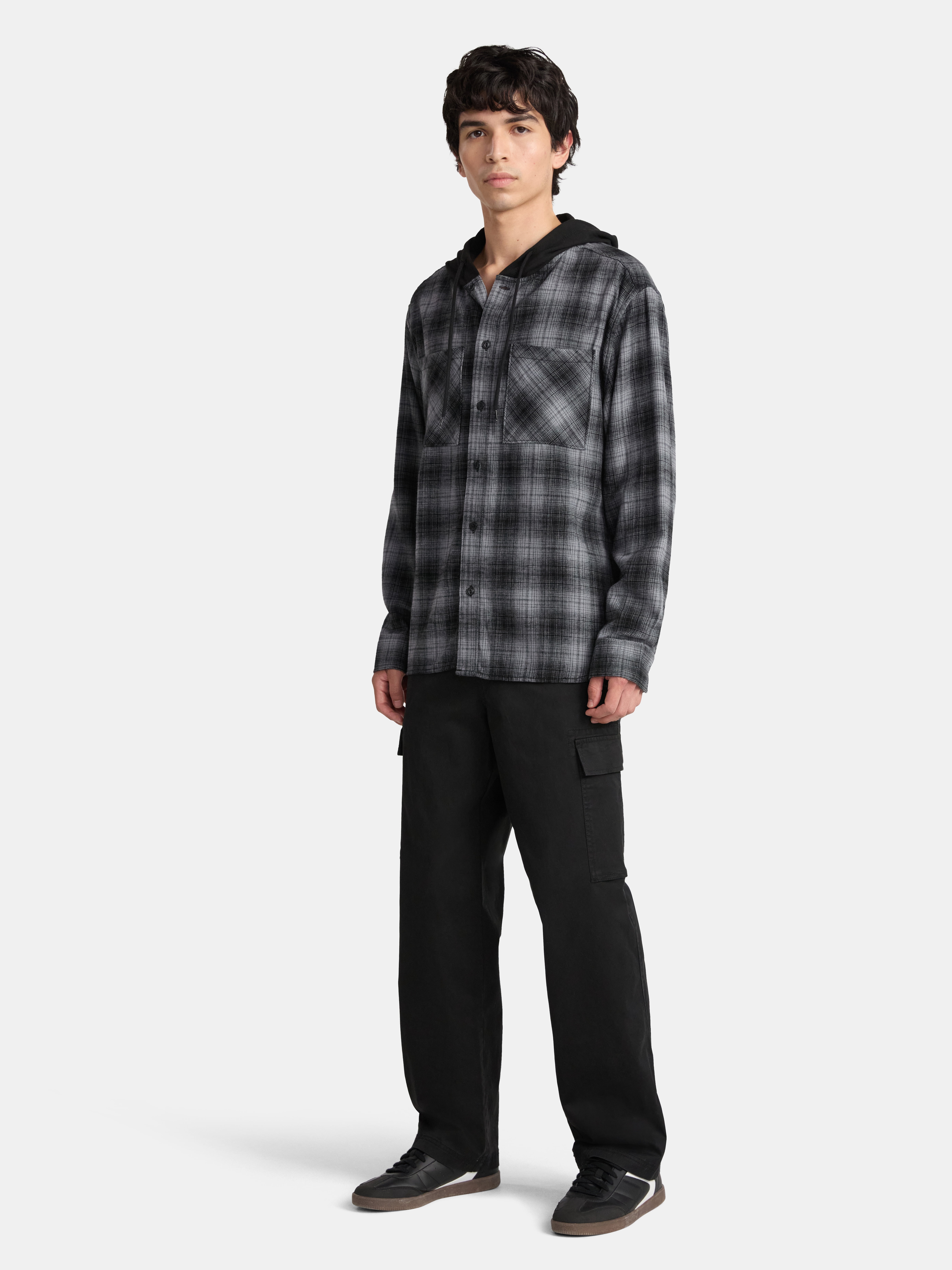 No Boundaries Men's & Big Men's Hooded Long Sleeve Flannel Shirt, Sizes XS-3XL
