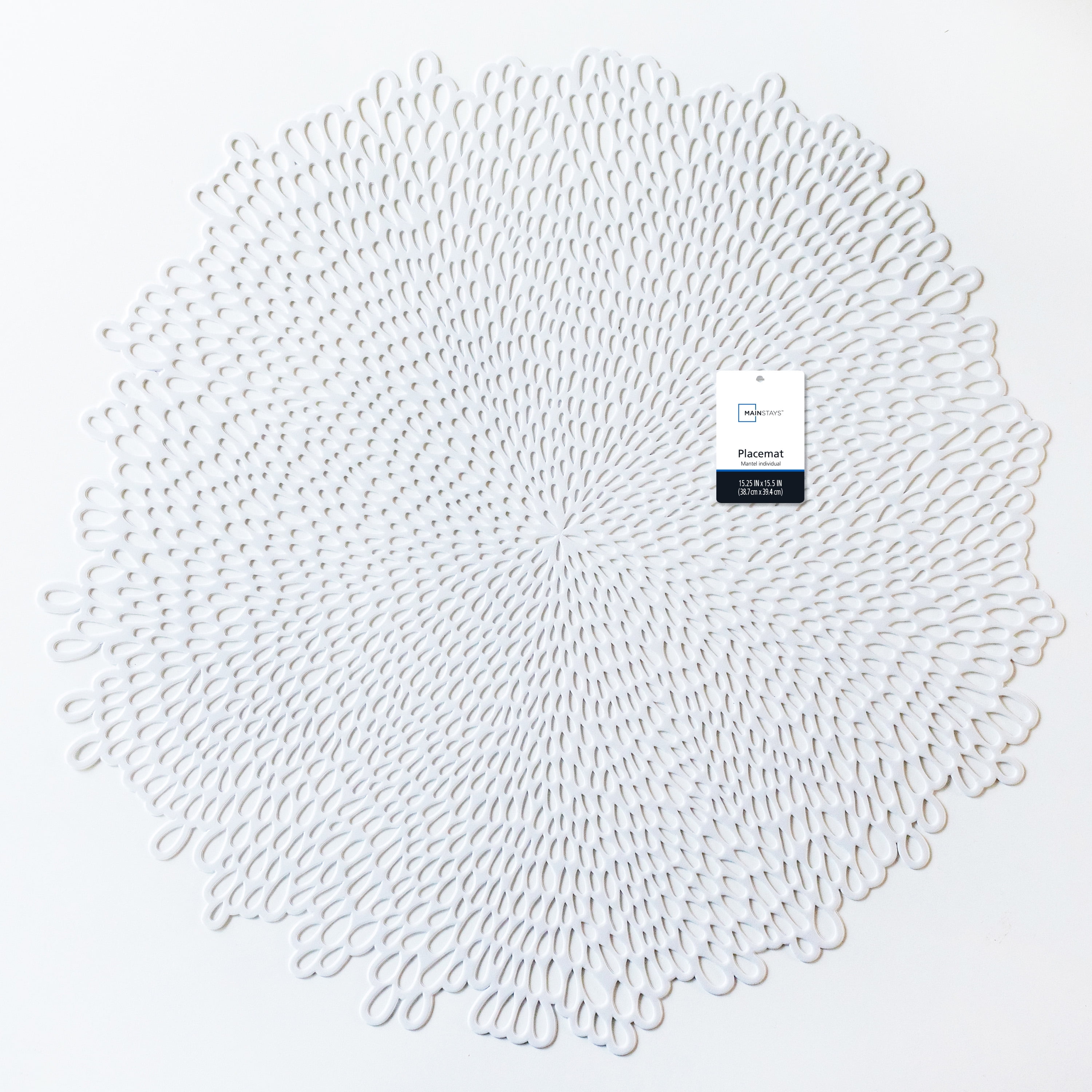 Mainstays Blossom Pressed Vinyl Table Placemat White 15.25" x 15.5"