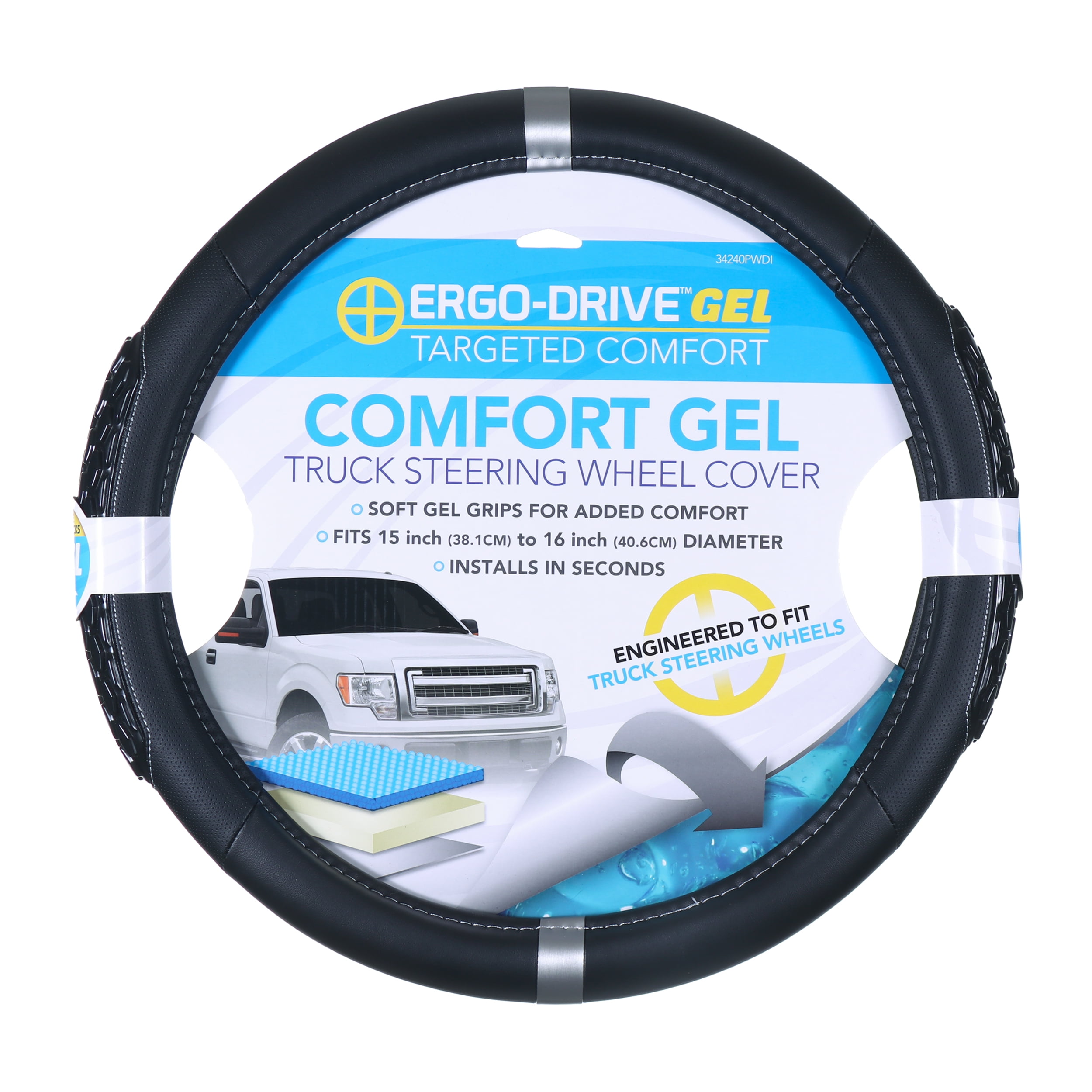 Ergo-Drive Comfort Gel Truck Steering Wheel Cover, Black