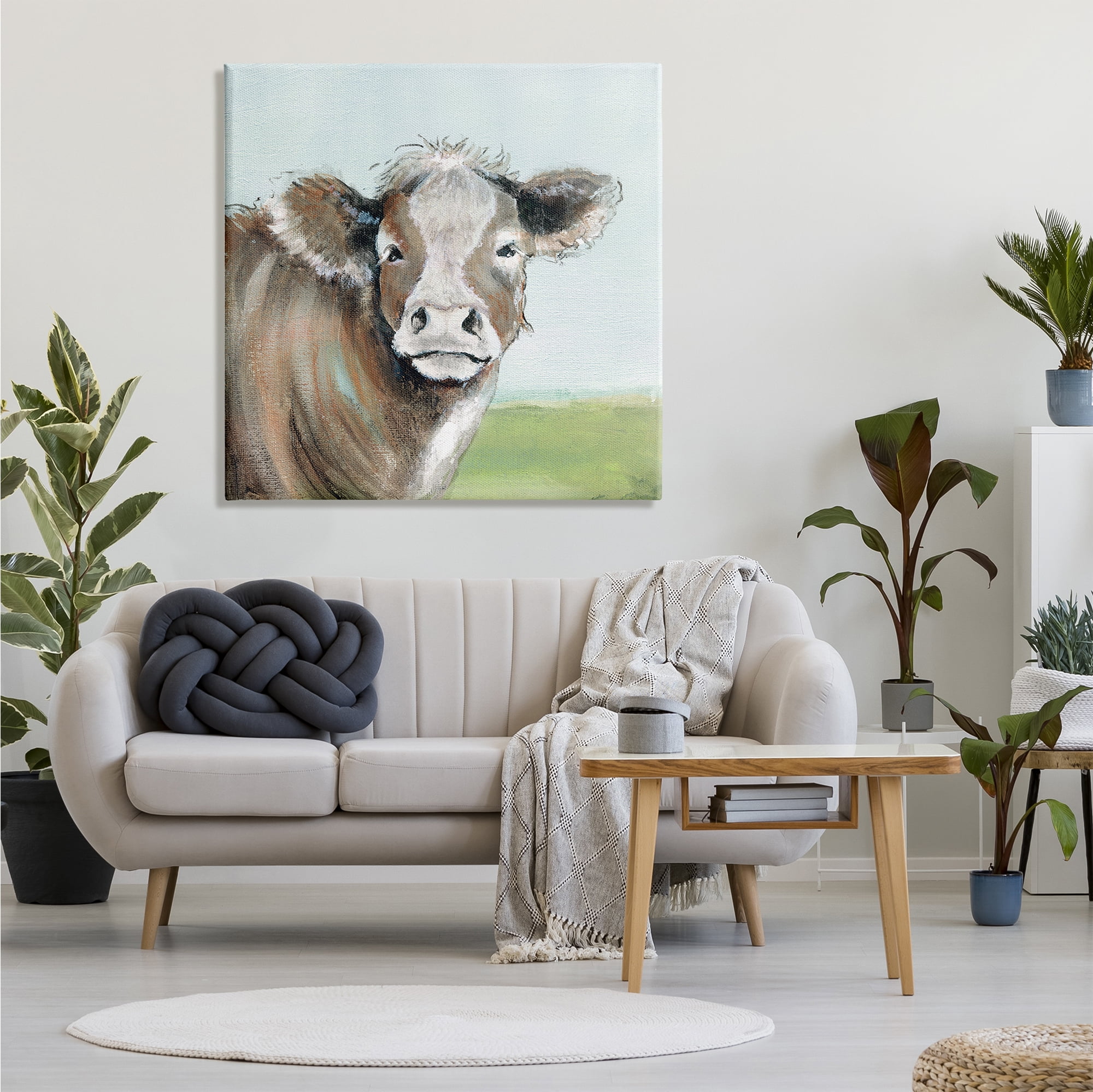 Stupell Industries Cow Gazing Farm Pasture Clear Blue Sky, 36 x 36, Design by Janet Tava