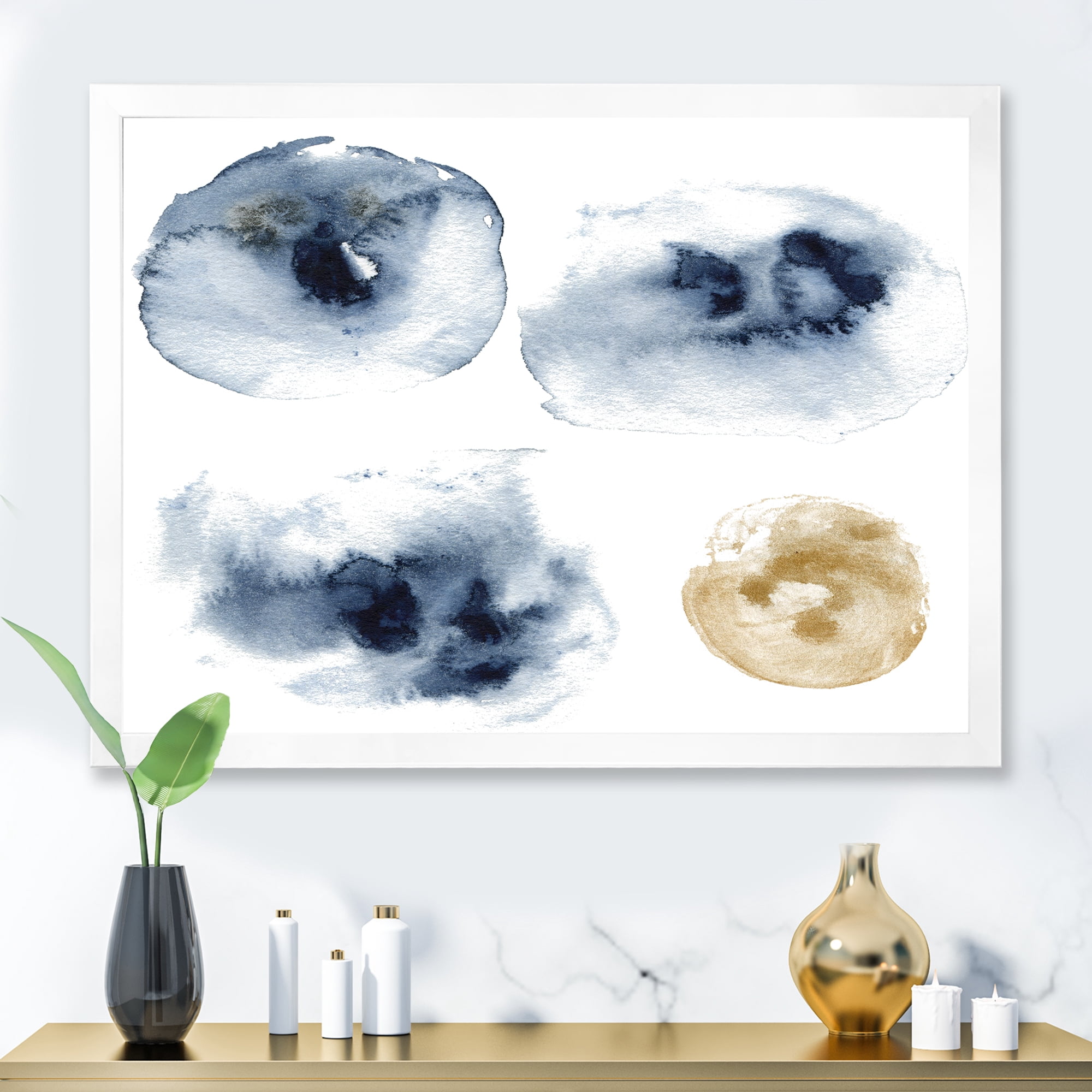 Designart 'Abstract Of Gold and Dark Blue Cloud' Modern Framed Art Print