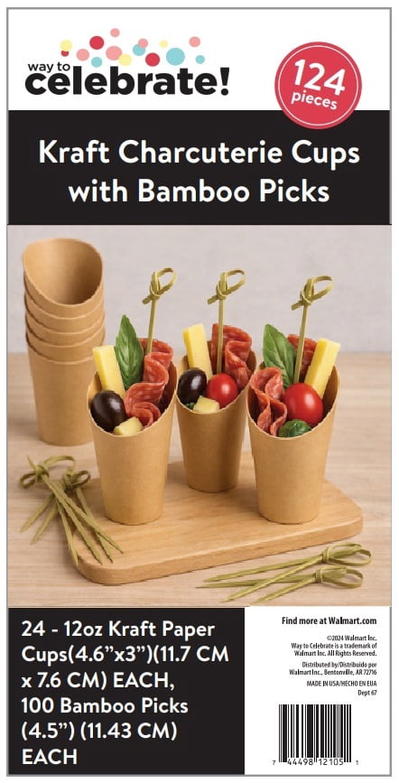 Way to Celebrate 24ct Kraft Charcuterie Cups & 100 Bamboo Picks