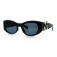 thumbnail image 4 of Womens Cheetah Emblem Classic Mod Fashion Thick Plastic Oval Sunglasses All Black, 4 of 8