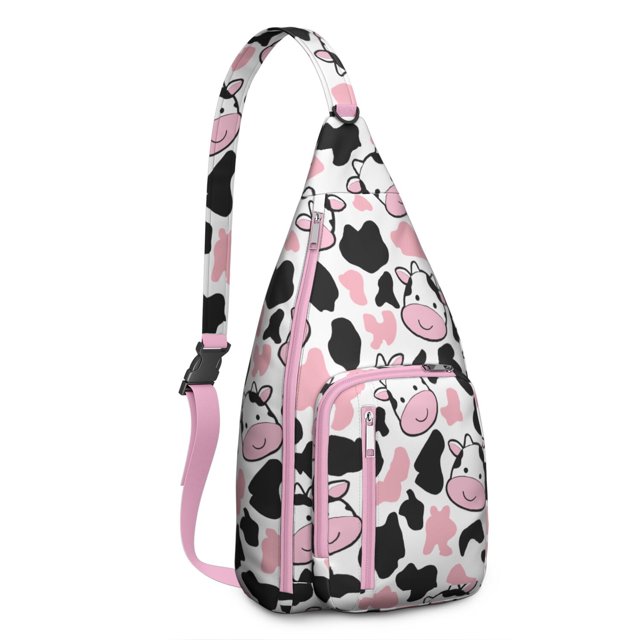 Rustic Cow Print Sling Backpack - Fashionable Black & White Cattle Design Crossbody Bag, Compact Travel Pack for Students & Photographers