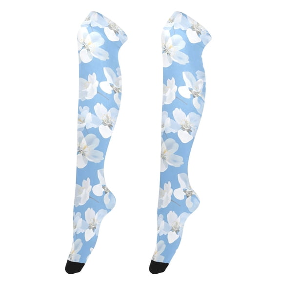 Dailycode Sheer Knee High Stockings for Women White Flowers
