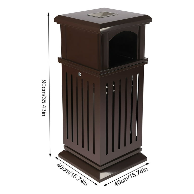 Flkoendmall 8.8 Gallon Brown Outdoor Resin Trash Can Garbage Waste Bin with Lid Patio, Size: 40*40*90cm/15.8*15.8*35.5in