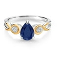 thumbnail image 3 of Gem Stone King 925 Sterling Silver and 10K Yellow Gold Blue Sapphire and White Lab Grown Diamond Ring for Women (1.44 Cttw, Pear Shape 8X6MM, Size 6), 3 of 5