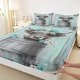 thumbnail image 3 of Homewish Little Rustic Cow Full Size Sheets for Kids, Cartoon Cyan Flower Bed Sheets, Countryside Theme Sheet Sets, Microfiber Bedroom Decor, 4 Pieces, 3 of 7