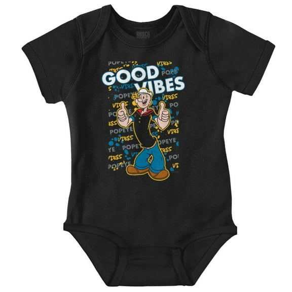 Popeye Positive Vibes Sailor Cartoon Romper Boys or Girls Infant Baby Brisco Brands NB