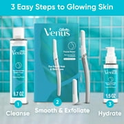 Venus Female Facial Razor for Women, Exfoliating Dermaplaning Tool for Face, Manual Razor, Handle + 2 Razor Blade Refills, Silver