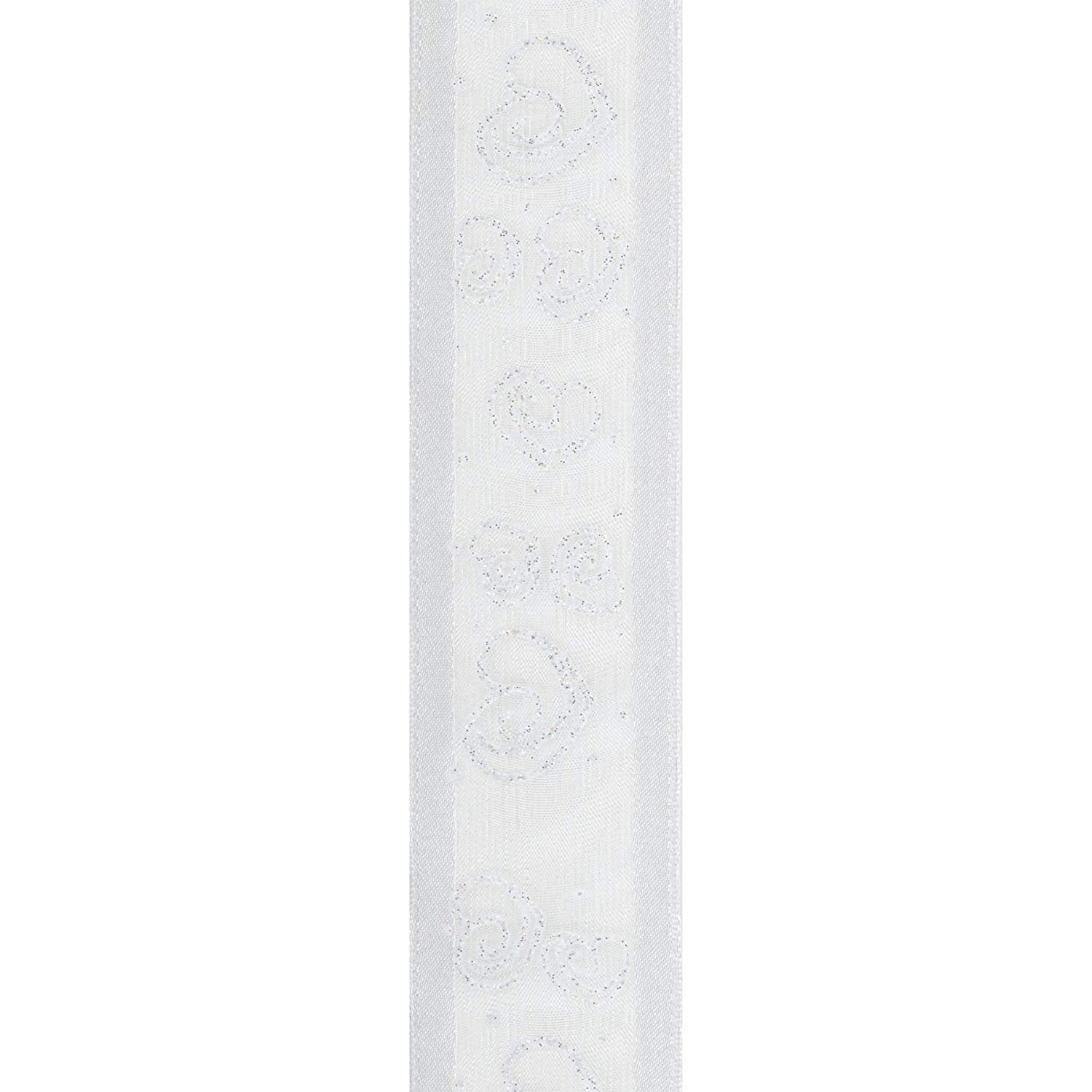 Offray Ribbon, White 1 1/2 inch Wired Edge Sheer Sheer Ribbon, 9 feet