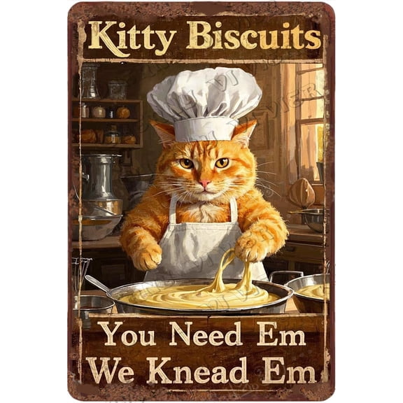 Cat Baker Kitty Biscuits Vintage Aluminum Sign, 12x8 inches, Rustic Farmhouse Decor, Cat Lover Gifts