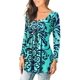 thumbnail image 2 of Blusa holgada informal plisada con cuello en V y manga larga con botones y estampado de Paisley para mujer, color verde Adepaton CZMR-ST265-9, 2 of 5