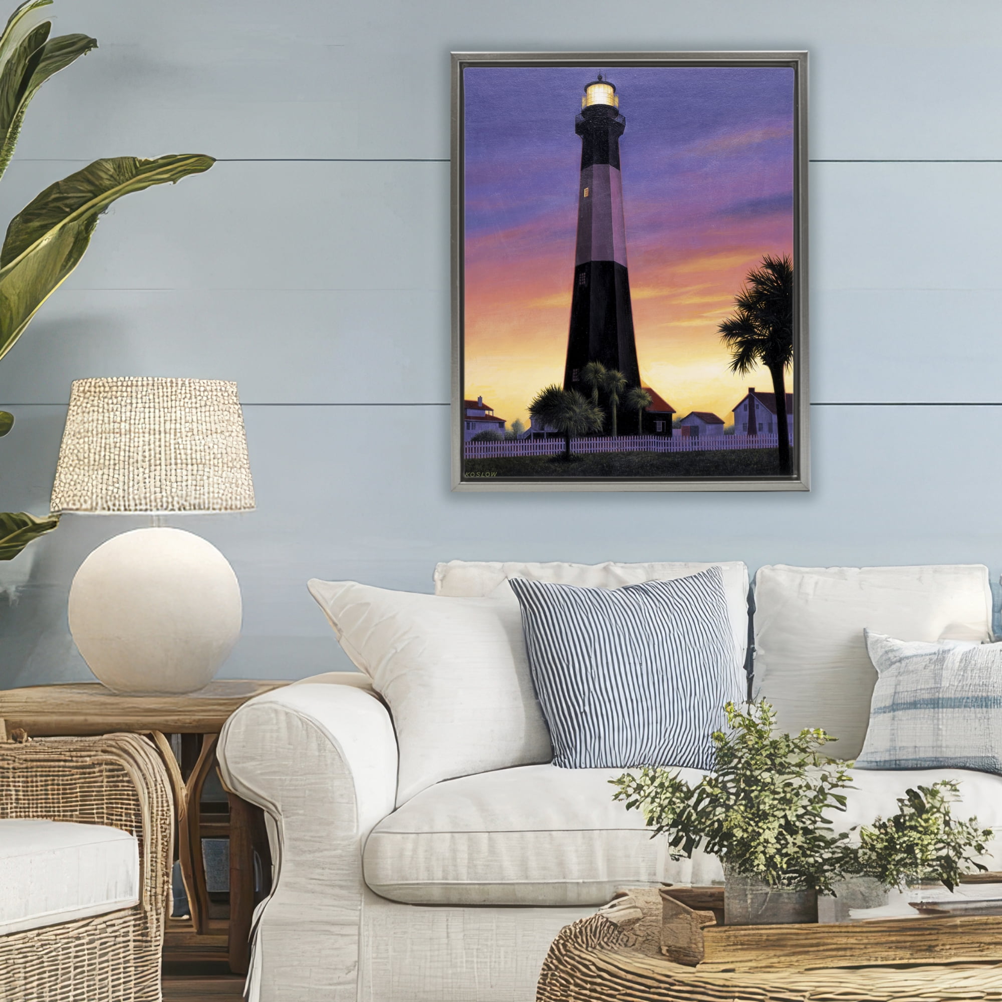 Georgia Tybee Island Lighthouse Gray Framed Floater Canvas Wall Art, design by Wind River Studios