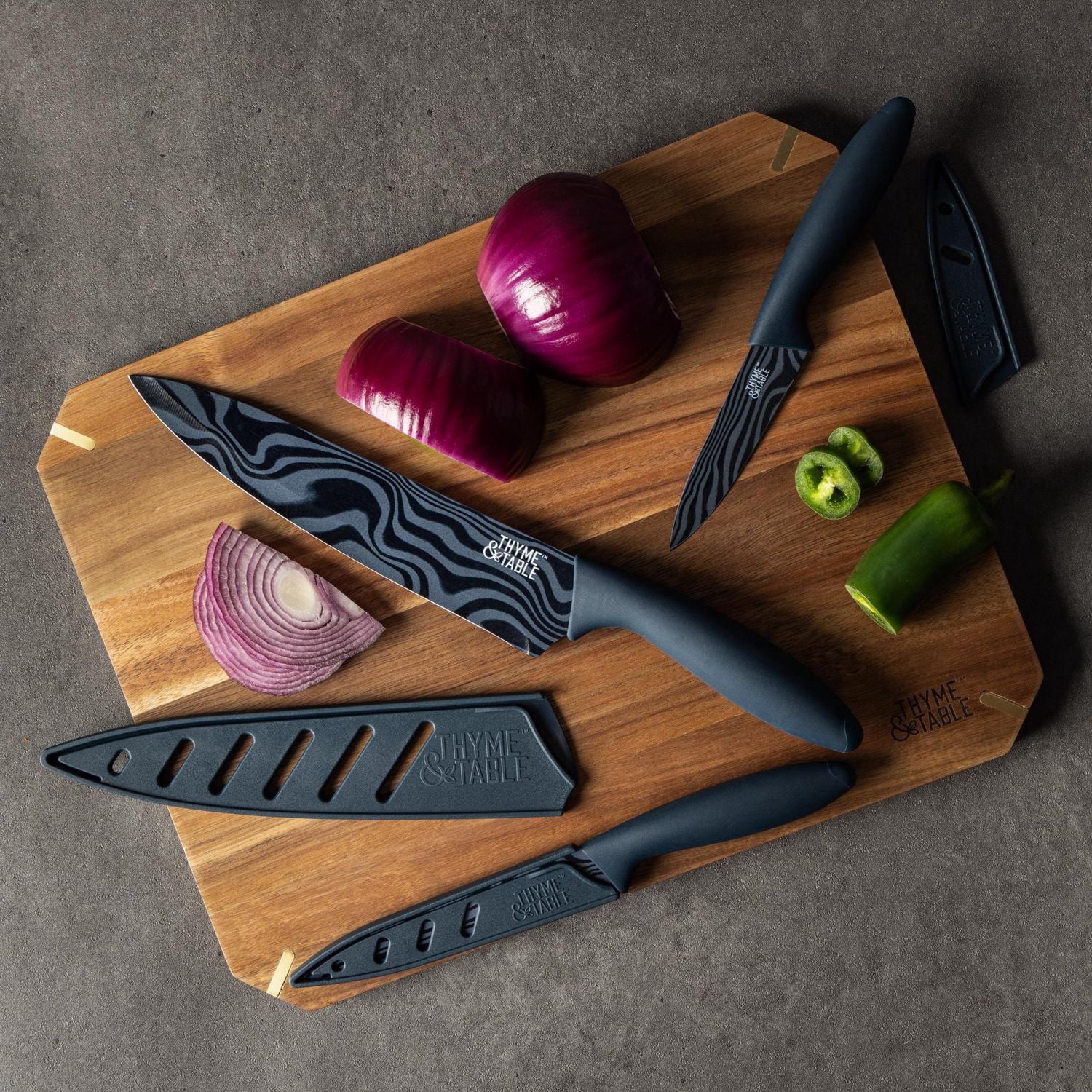 Thyme & Table 3-Piece Stainless Steel Blue Swirl Knife Set
