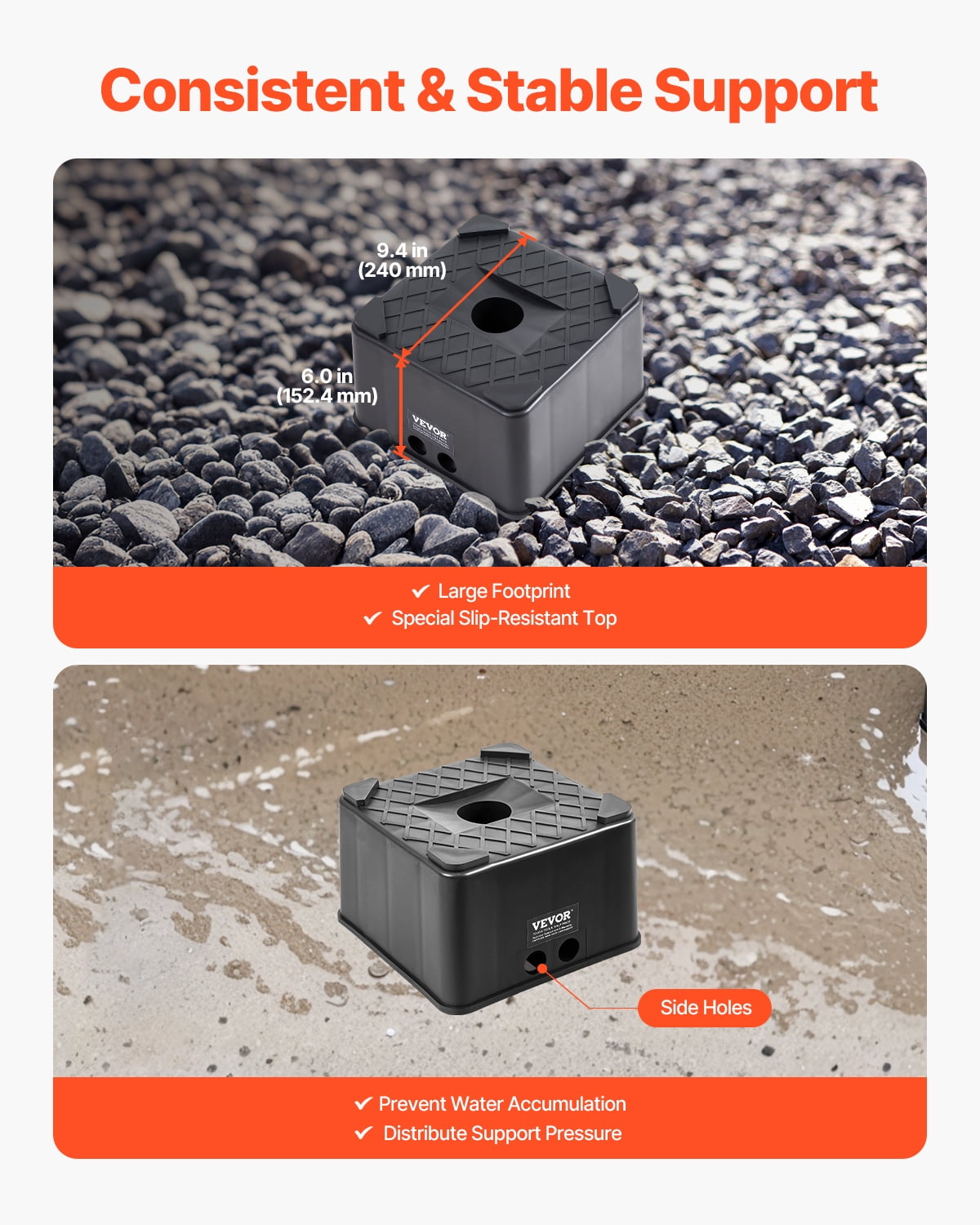 VEVOR Trailer Jack Block, 6" High Heavy Duty RV Leveling Block with 6000 lbs Capacity, RV Jack Stand, Motorcycle Stand,Stool,Camper Accessories for Travel Trailers,5th Wheels Class A/C Motorhomes