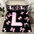 thumbnail image 2 of Feelyou Kawaii Monogrammed L Queen Sheet Sets for Teen, Black Pink Bow-tie Flat Sheet, Cartoon Princess Bow Queen Fitted Sheet, Microfiber Bedroom Decor, 4 Pieces, 2 of 7