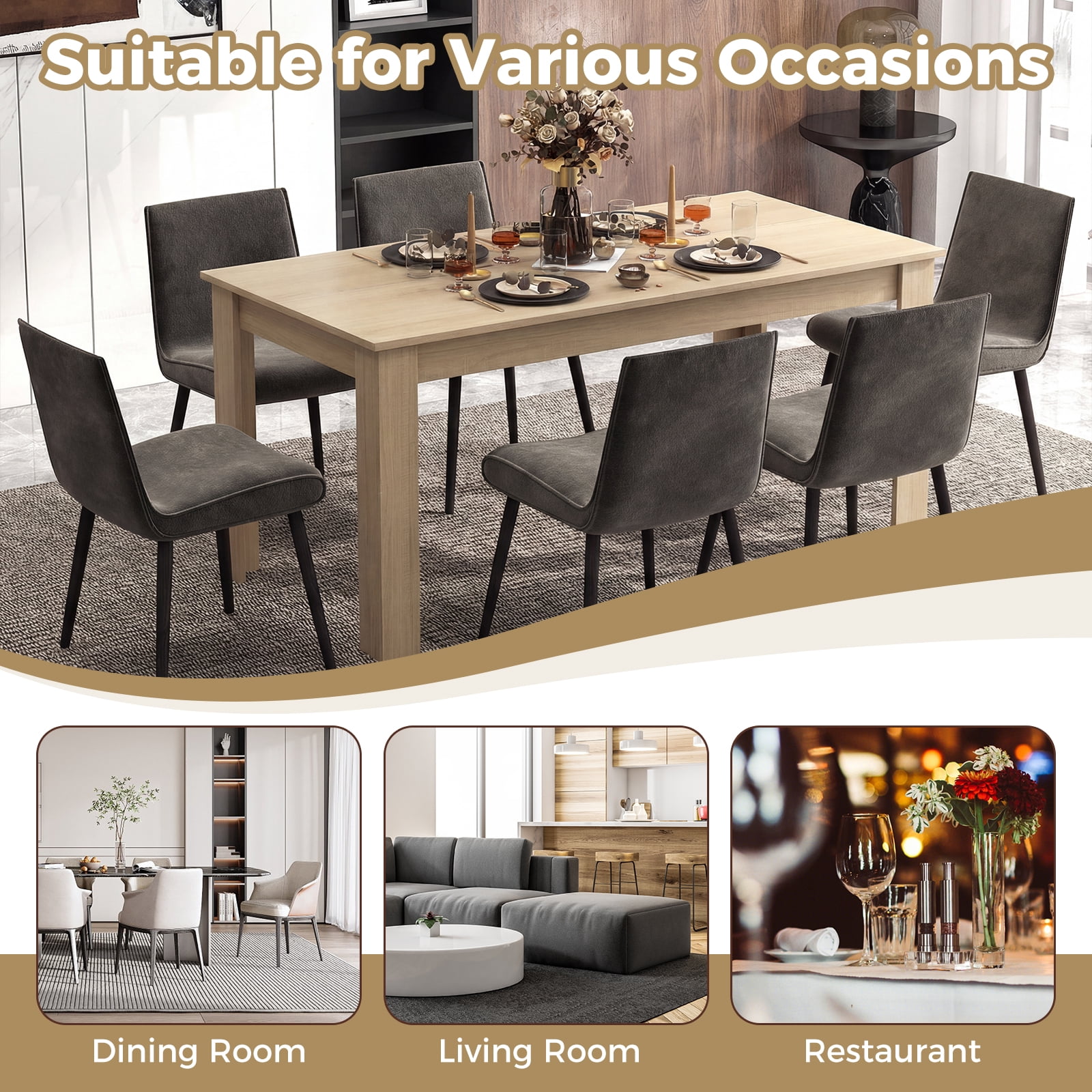 Costway 63" Dining Table Rectangular Modern Kitchen Table For 6 People Home Furniture Oak