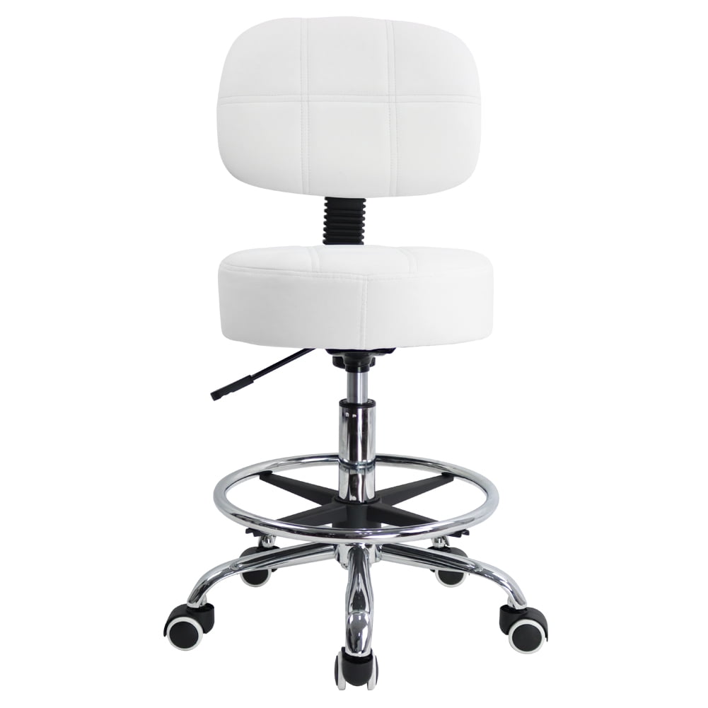 KKTONER Swivel Round Rolling Stool PU Leather with Adjustable Foot Rest, Height Adjustable Task 