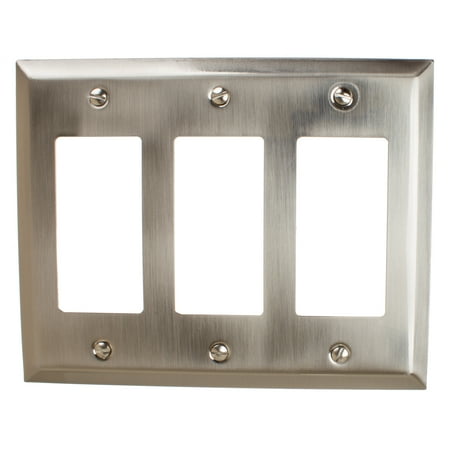 Hardware Metal Plate - GlideRite Hardware Triple Rocker 3-Gang Beveled Edge Wall Plate Cover, Brushed Nickel