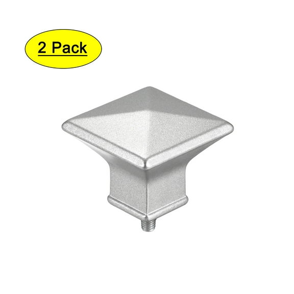 Curtain Rod Finials,Plastic End for 15mm Dia(Max.) Rod,M5 Thread Dia,Square Design, Silver Tone 2pcs