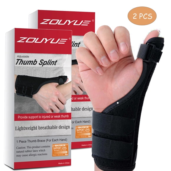 Attelle de Pouce, Lot de 2 Supports de Pouce avec Attelle Amovible, Attelle pour Doigt des Deux Mains, Stabilisateur de Pouce et Poignet pour Hommes, Femmes, Tendinite, Jeu de Quilles, Soulagement de la Douleur Liée aux Blessures Sportives