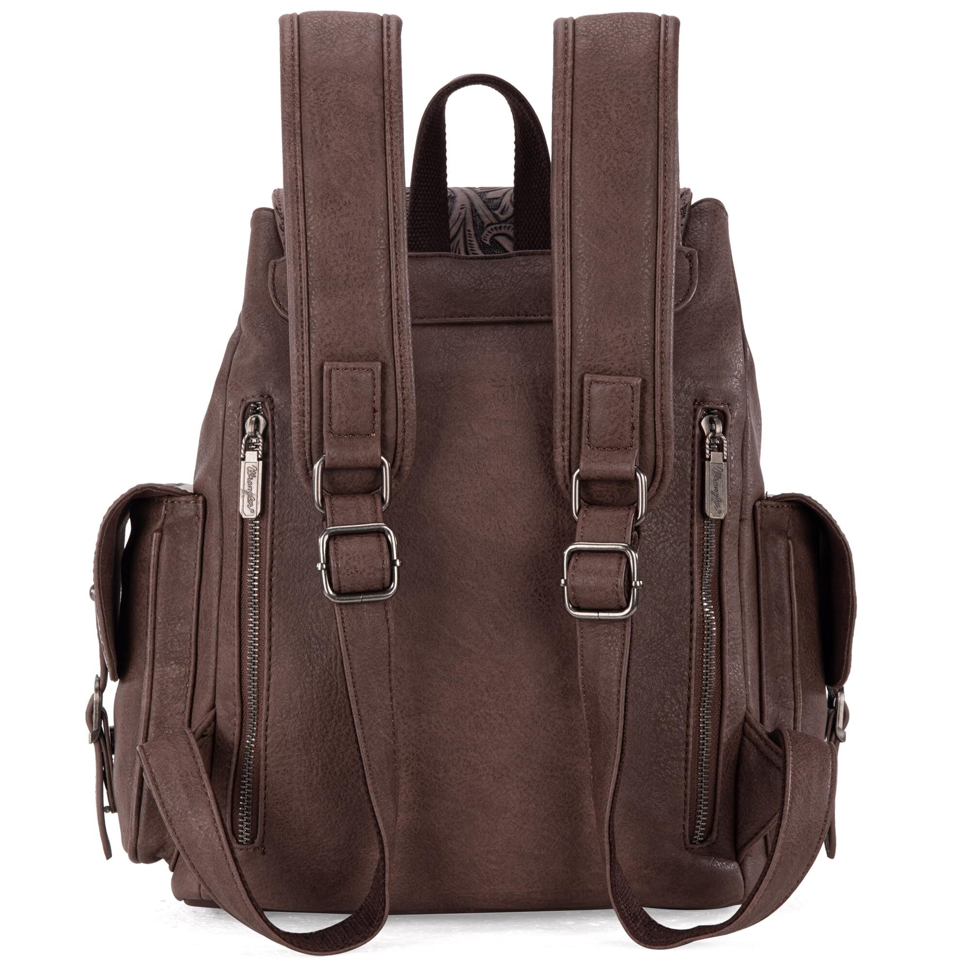 Wrangler Backpack Purse for Women Men Floral Tooled Designer Travel Bags, Cofffee