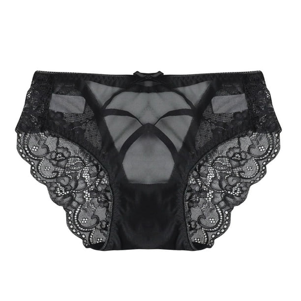 Gibobby Ropa Interior Elástica para Mujer Ropa interior de talla grande de encaje sexy Ahueca hacia fuera la espalda de malla Bragas de mujer delgadas de cintura(Negro, XXL)